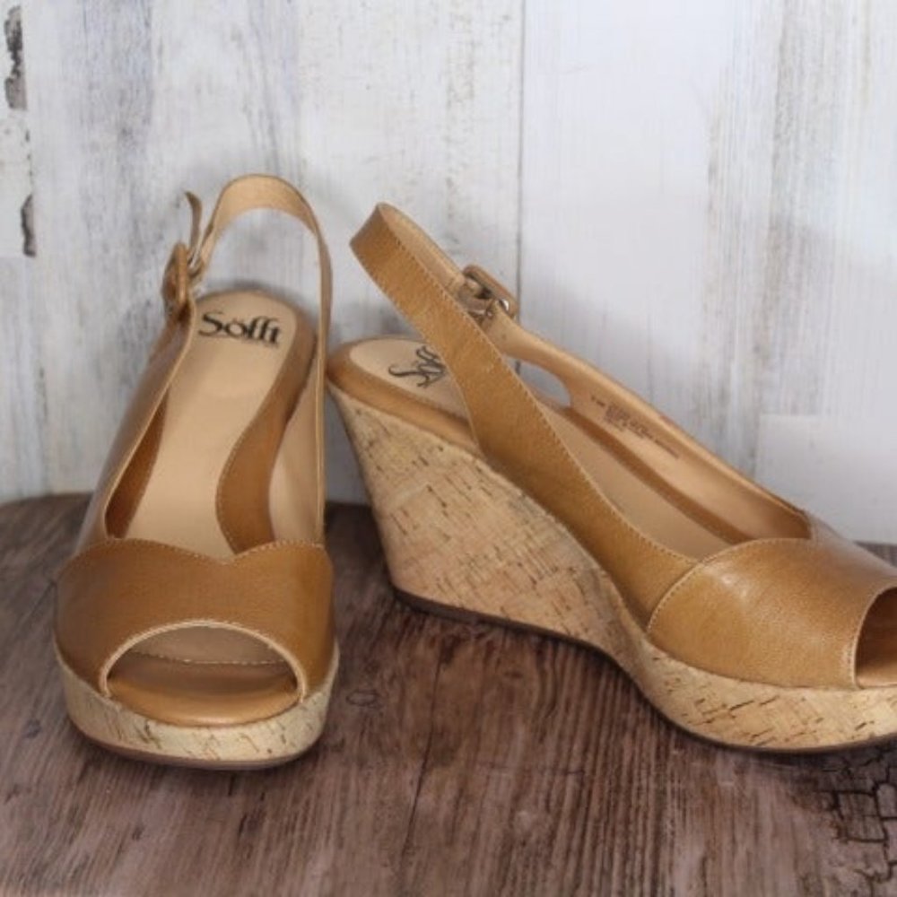 Sofft 8.5 M Tan Leather Cork Wedge